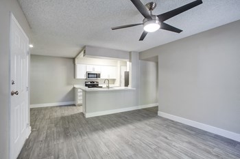 Model kitchen and living area